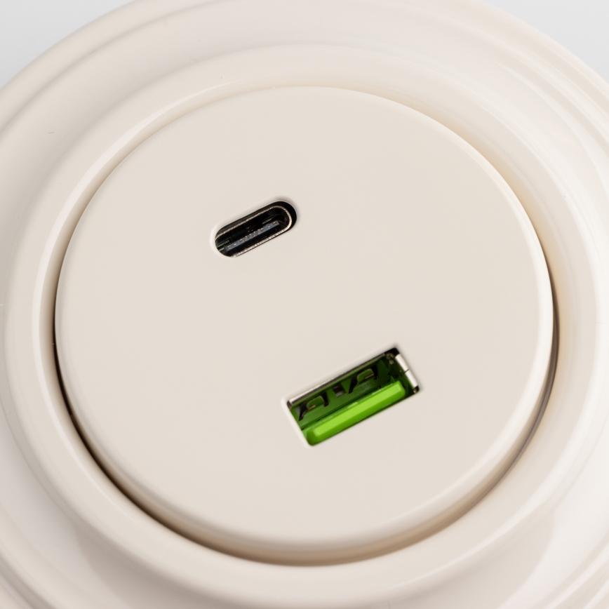 Kliklap - Ретро USB-розетка A+C з рамкою, бежева