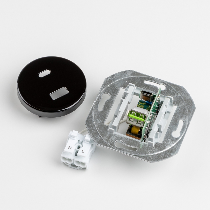 Kliklap - Ретро USB-розетка A+C з рамкою, чорна