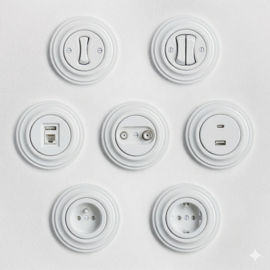 Kliklap - Ретро-кнопка с рамкой, снежно-белая