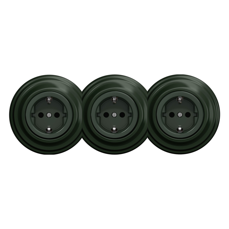 Kliklap - Тройная ретро-розетка для дома с рамкой SCHUKO, 230 В, зелёная