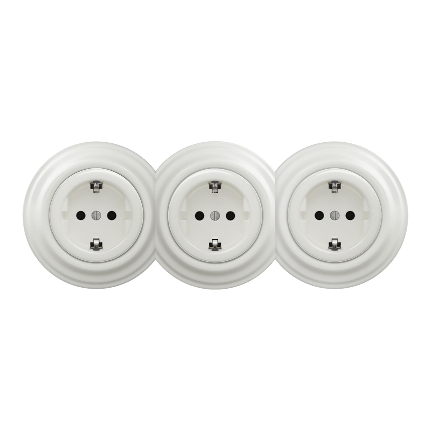 Kliklap - Тройная ретро-розетка SCHUKO для дома с рамкой, 230 В, белая