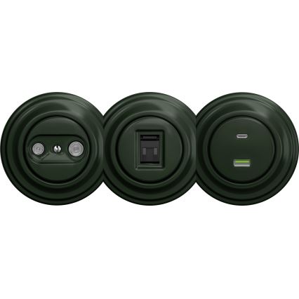 Kliklap - Винтажная абонентская розетка TV+R (оконечная) без рамки зеленый