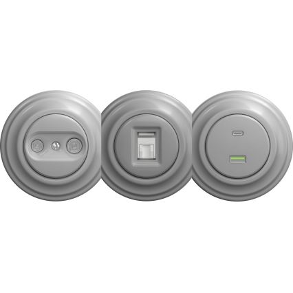 Kliklap - Винтажная розетка для передачи данных без рамки серый