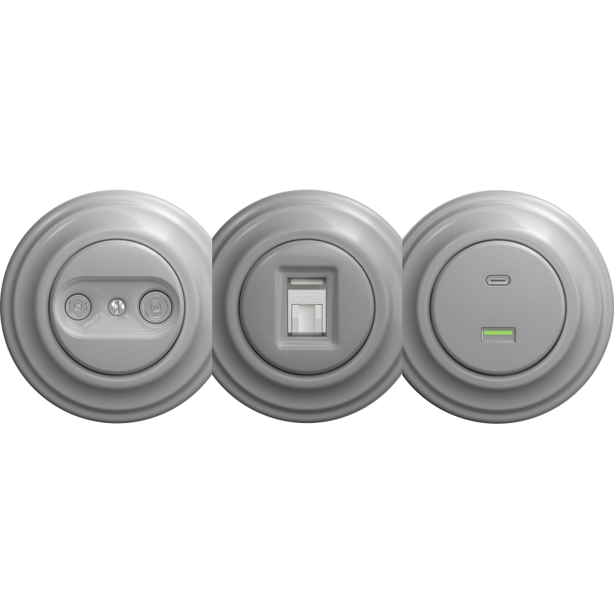 Kliklap - Винтажная розетка для передачи данных без рамки серый