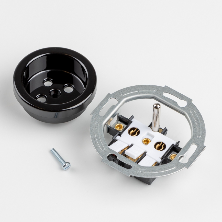 Kliklap — ретро настінна розетка з рамкою, 230 В, чорна