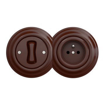 Kliklap — ретро однополюсний вимикач №1 і розетка 230 В у коричневій рамці