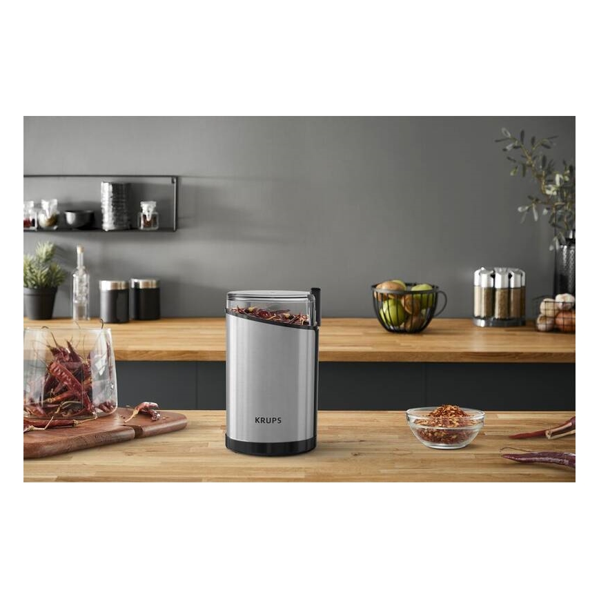 Krups - Электрическая кофемолка 85 г FAST-TOUCH 200W/230V матовый хром