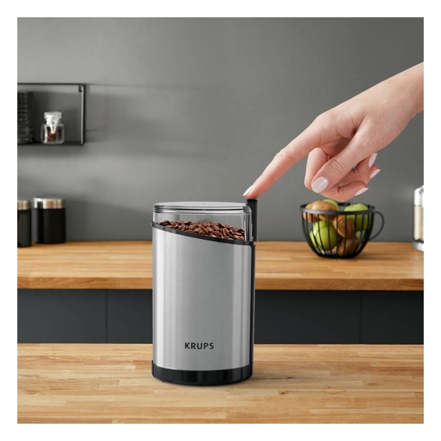 Krups - Электрическая кофемолка 85 г FAST-TOUCH 200W/230V матовый хром