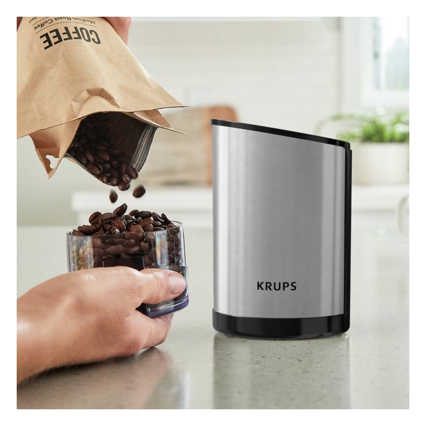 Krups - Электрическая кофемолка 85 г FAST-TOUCH 200W/230V матовый хром
