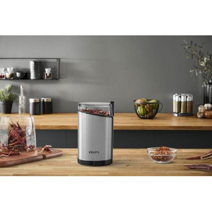 Krups - Електричний млинок для кави 85г FAST-TOUCH 200W/230V матовий хром