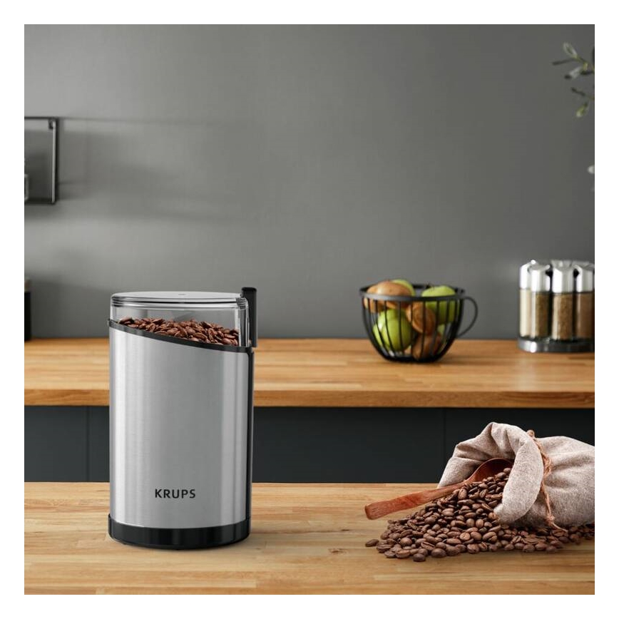 Krups - Електричний млинок для кави 85г FAST-TOUCH 200W/230V матовий хром
