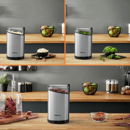 Krups - Електричний млинок для кави 85г FAST-TOUCH 200W/230V матовий хром