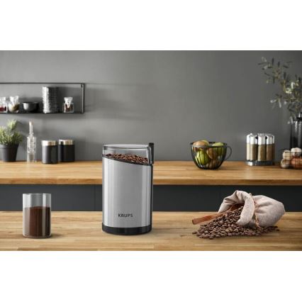 Krups - Електричний млинок для кави 85г FAST-TOUCH 200W/230V матовий хром