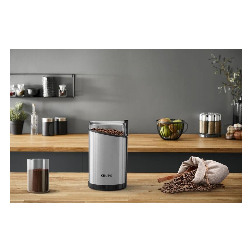 Krups - Електричний млинок для кави 85г FAST-TOUCH 200W/230V матовий хром