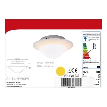 Lampenwelt - Стельовий LED світильник LED/9W/230V