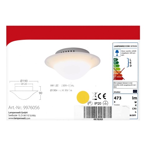 Lampenwelt - Стельовий LED світильник LED/9W/230V