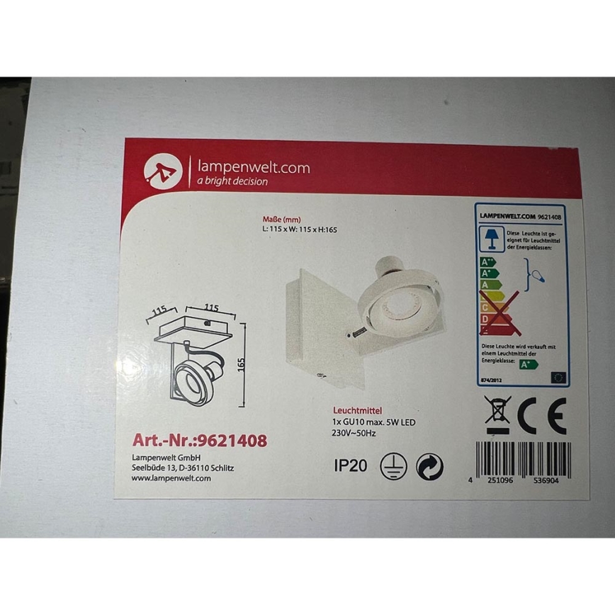 Lampenwelt - Светодиодный настенный светильник 1xGU10/5W/230V