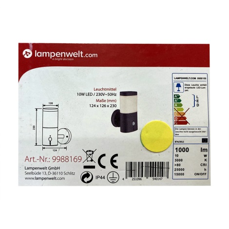 Lampenwelt - Светодиодный уличный светильник с датчиком LED/10W/230V IP44