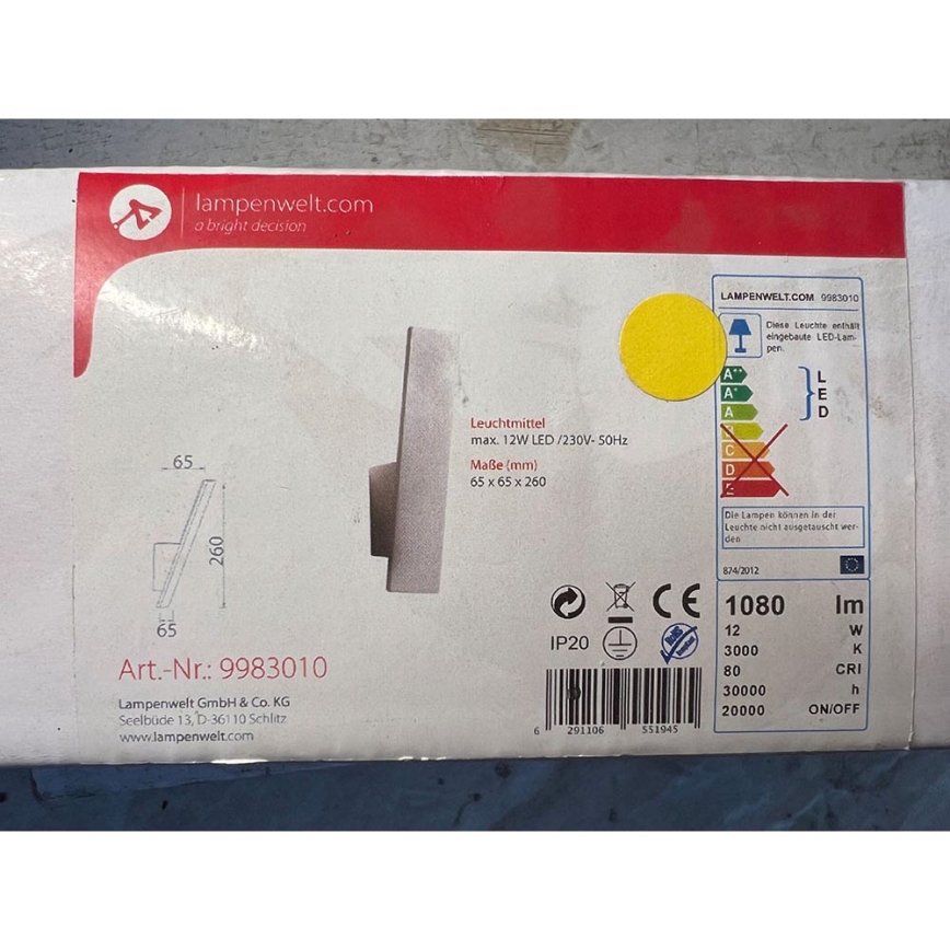 Lampenwelt - Світлодіодний настінний світильник ISSA LED/12W/230V