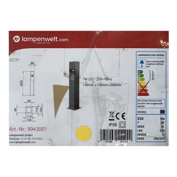 Lampenwelt - Світлодіодний вуличний світильник підлоговий AMELIA LED/7W/230V IP55