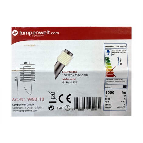 Lampenwelt - Уличный светодиодный настенный светильник LED/10W/230V IP44