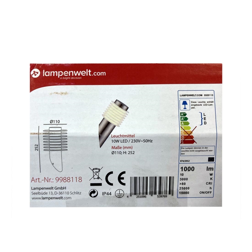 Lampenwelt - Вуличний настінний LED ліхтар LED/10W/230V IP44