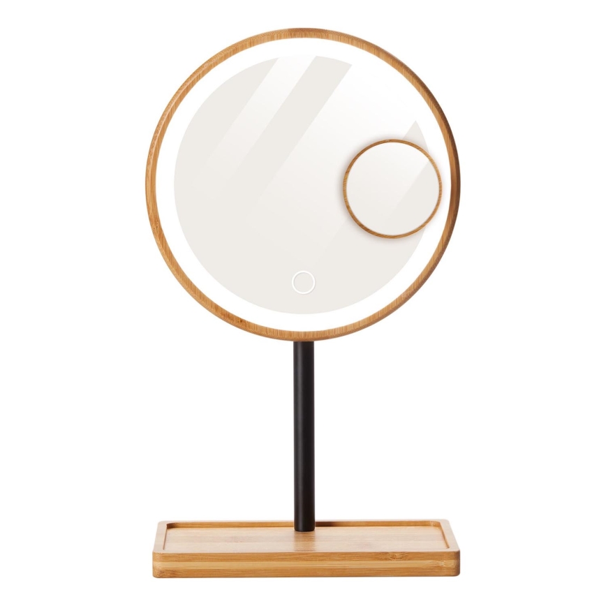 Lanaform - Диммируемое косметическое зеркало с LED-подсветкой, питание 5V USB, корпус из бамбука
