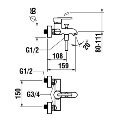 LAUFEN H3210810044001 - Змішувач для ванни LUA глянцевий хром