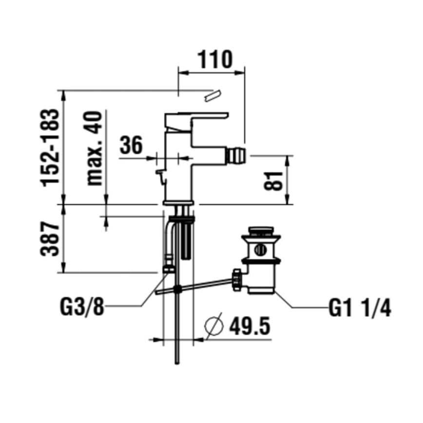 LAUFEN H3410810041141 - Смеситель для биде + слив с переливом LUA блестящий хром