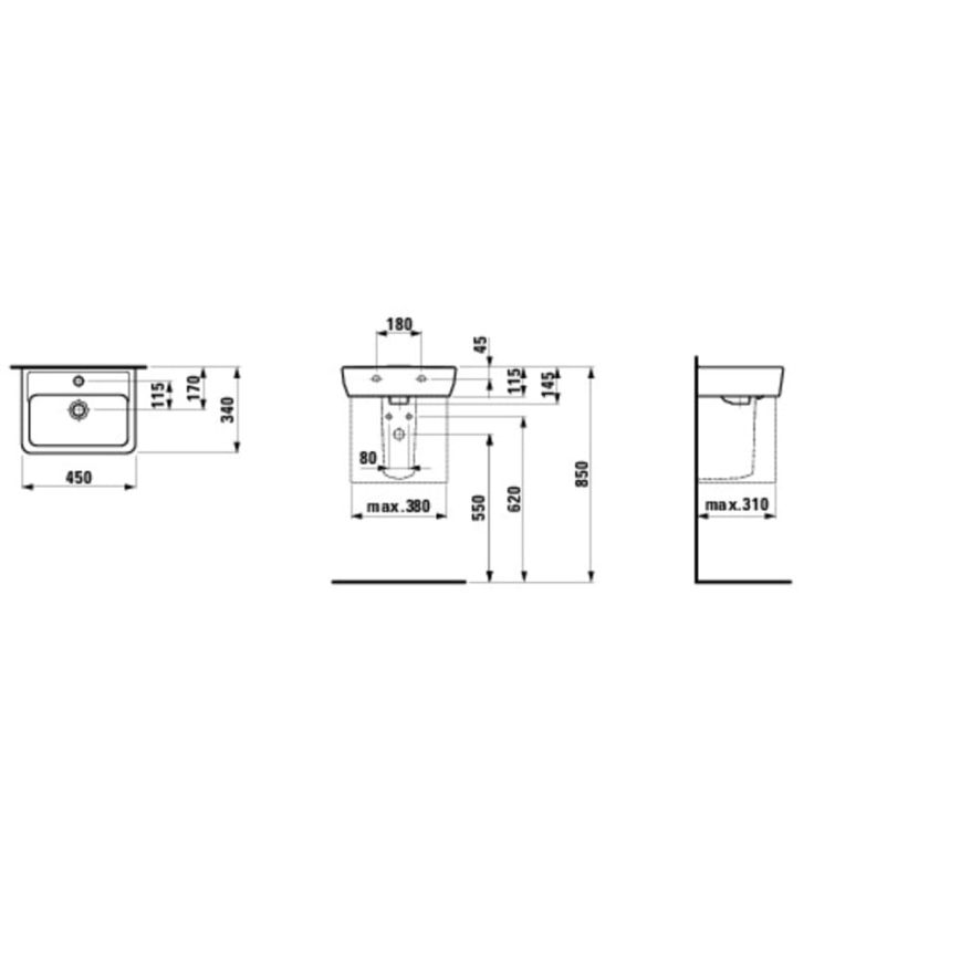 LAUFEN H8119510001041 - Умивальник накладний (на стільницю)/підвісний PRO 45x34 см кераміка/білий
