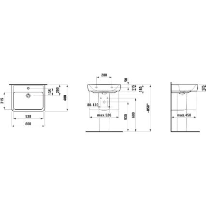 LAUFEN H8166120001311 - Кутовий підвісний умивальник PRO 45x46 см кераміка/білий