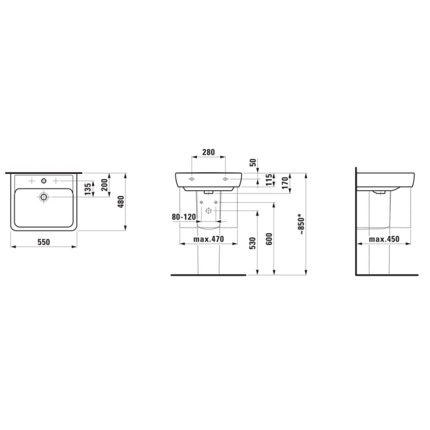 LAUFEN H8189510001041 - Раковина на столешницу/стену PRO 55x48 см керамика/белый