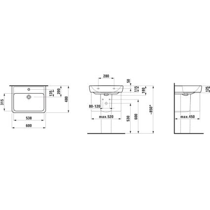 LAUFEN H8189520001041 - Умивальник накладний (на стільницю)/підвісний PRO 60x48 cm кераміка/білий