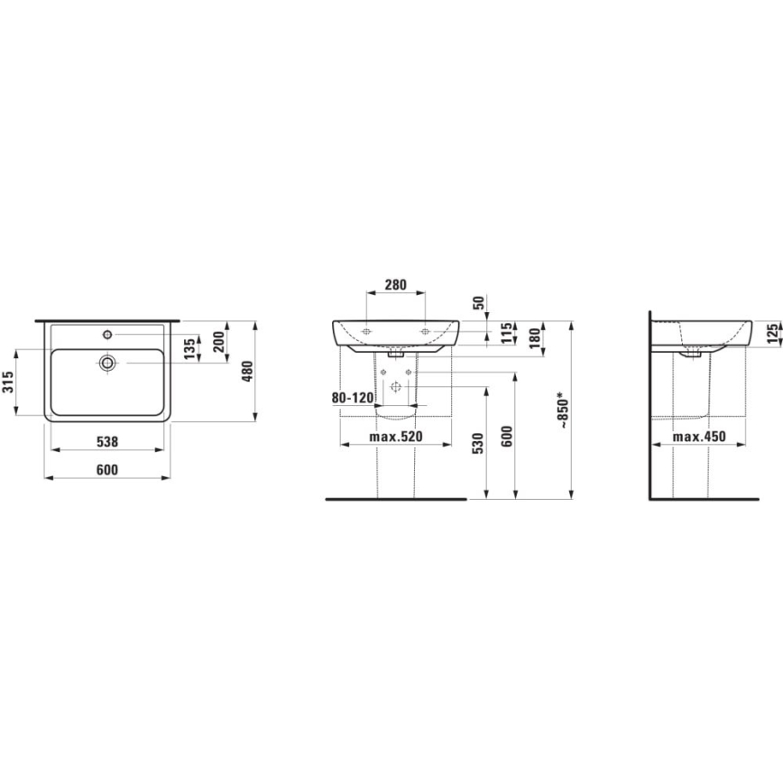 LAUFEN H8189520001041 - Умивальник накладний (на стільницю)/підвісний PRO 60x48 cm кераміка/білий