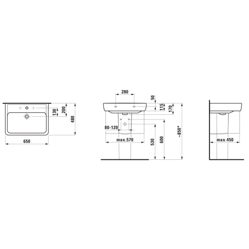 LAUFEN H8189530001041 - Умивальник накладний (на стільницю)/підвісний PRO 65x48 см кераміка/білий