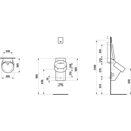 LAUFEN H8402810200001 - писсуар с отверстиями для крышки VAL, задний подвод, задний слив, керамика/глянцевый чёрный