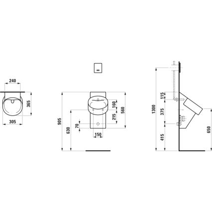 LAUFEN H8402850200001 - пісуар VAL, задній підвід, задній злив, кераміка/глянцева чорна