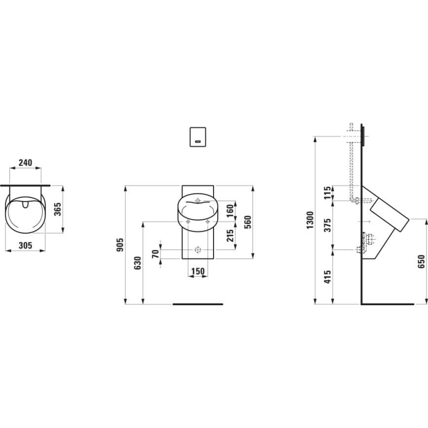 LAUFEN H8402850200001 - пісуар VAL, задній підвід, задній злив, кераміка/глянцева чорна