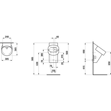 LAUFEN H8402860200001 - Писсуар с сенсором VAL 230 В, задний подвод, задний выпуск, керамика/глянцевый чёрный