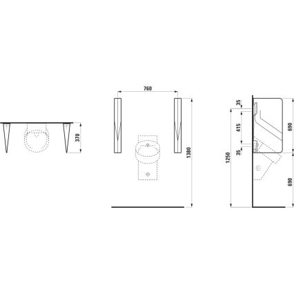 LAUFEN H8472800200001 - Перегородка для писуара VAL 69x37 см, кераміка, глянцевий чорний