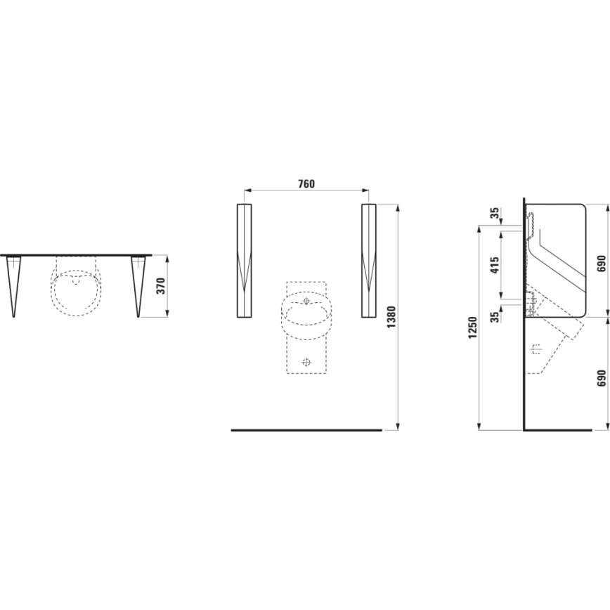 LAUFEN H8472800200001 - Перегородка для писуара VAL 69x37 см, кераміка, глянцевий чорний
