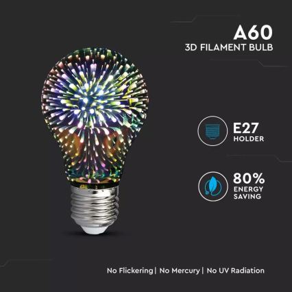 LED 3D Декоративна лампочка FILAMENT A60 E27/3W/230V 3000K
