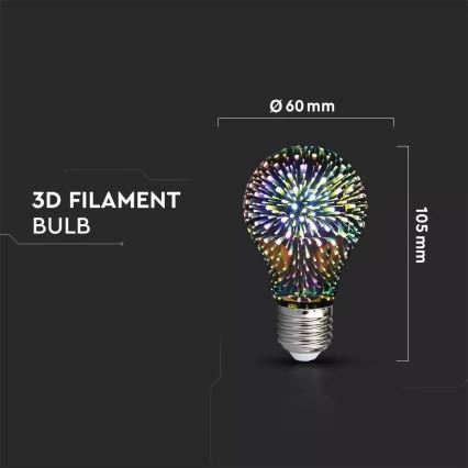 LED 3D Декоративна лампочка FILAMENT A60 E27/3W/230V 3000K