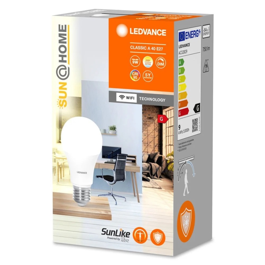 LED Антибактеріальна лампочка з регулюванням яскравості A40 E27/9W/230V Wi-Fi - Ledvance