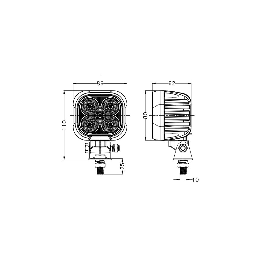 LED Автомобільна фара BLACK LED/50W/10-30V IP69 5700K квадратний