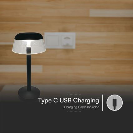 LED Акумуляторна сенсорна настільна лампа з регулюванням яскравості LED/3W/5V 3000-6000K 1800 mAh чорний