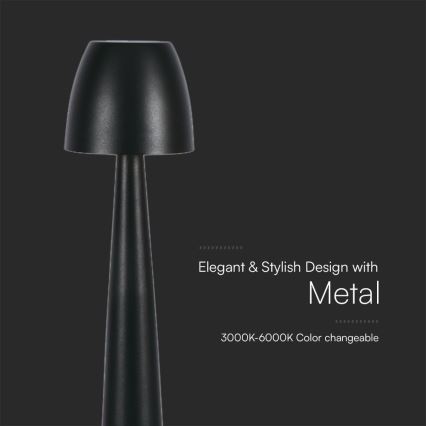 LED Акумуляторна сенсорна настільна лампа з регулюванням яскравості LED/3W/5V 3000-6000K 1800 mAh чорний