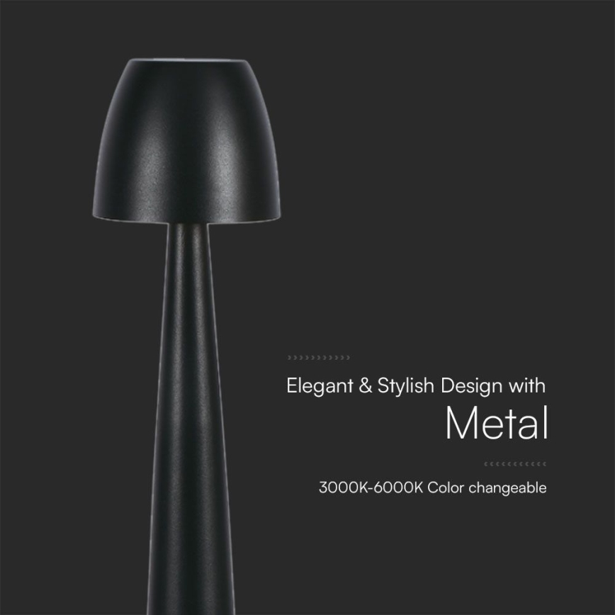 LED Акумуляторна сенсорна настільна лампа з регулюванням яскравості LED/3W/5V 3000-6000K 1800 mAh чорний