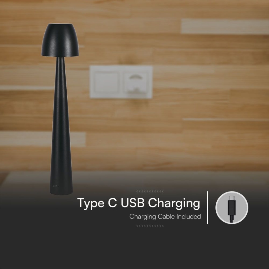 LED Акумуляторна сенсорна настільна лампа з регулюванням яскравості LED/3W/5V 3000-6000K 1800 mAh чорний