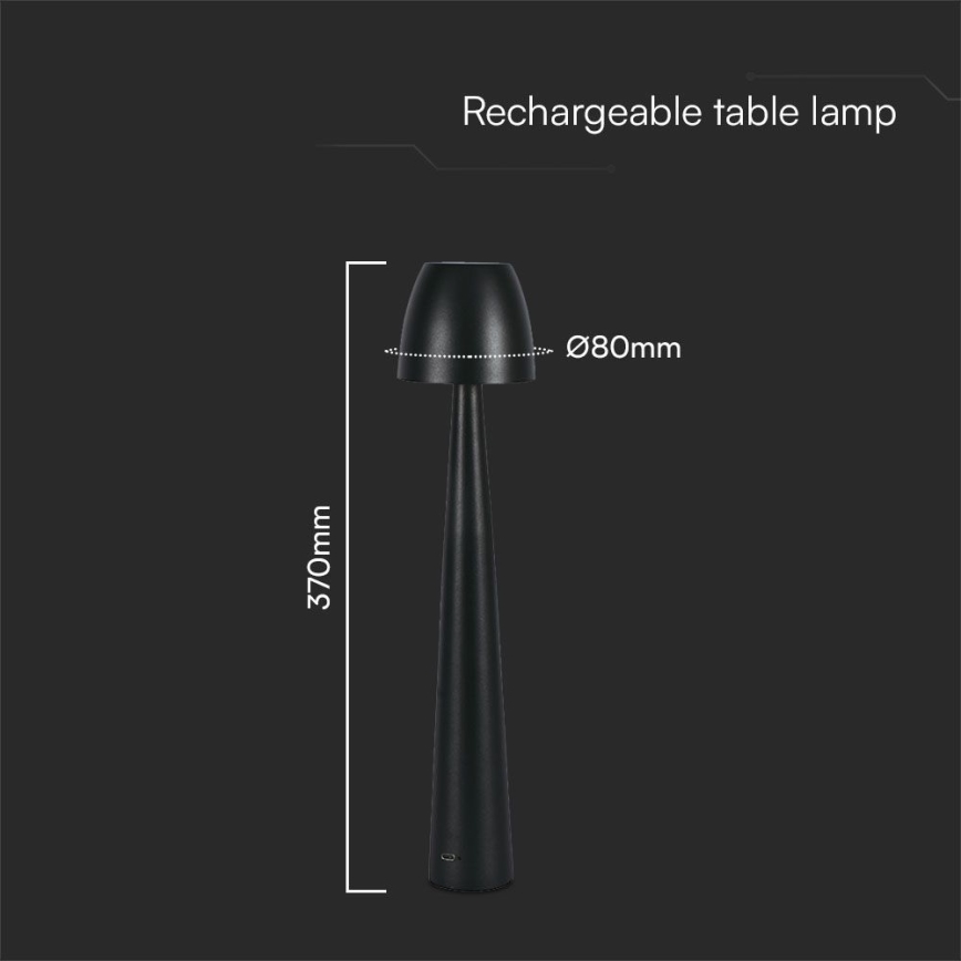 LED Акумуляторна сенсорна настільна лампа з регулюванням яскравості LED/3W/5V 3000-6000K 1800 mAh чорний
